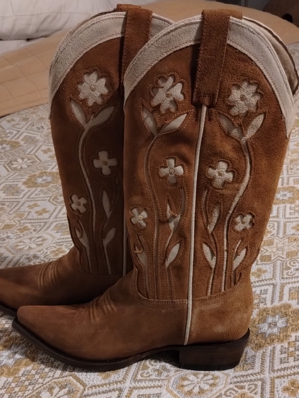 The GREAT X Stetson Suede Floral Cowboy Boots NIB 7 - Picture 7 of 11